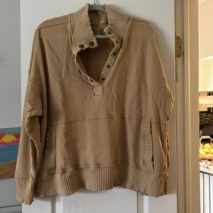 Aerie tan button Henley sweatshirt size large